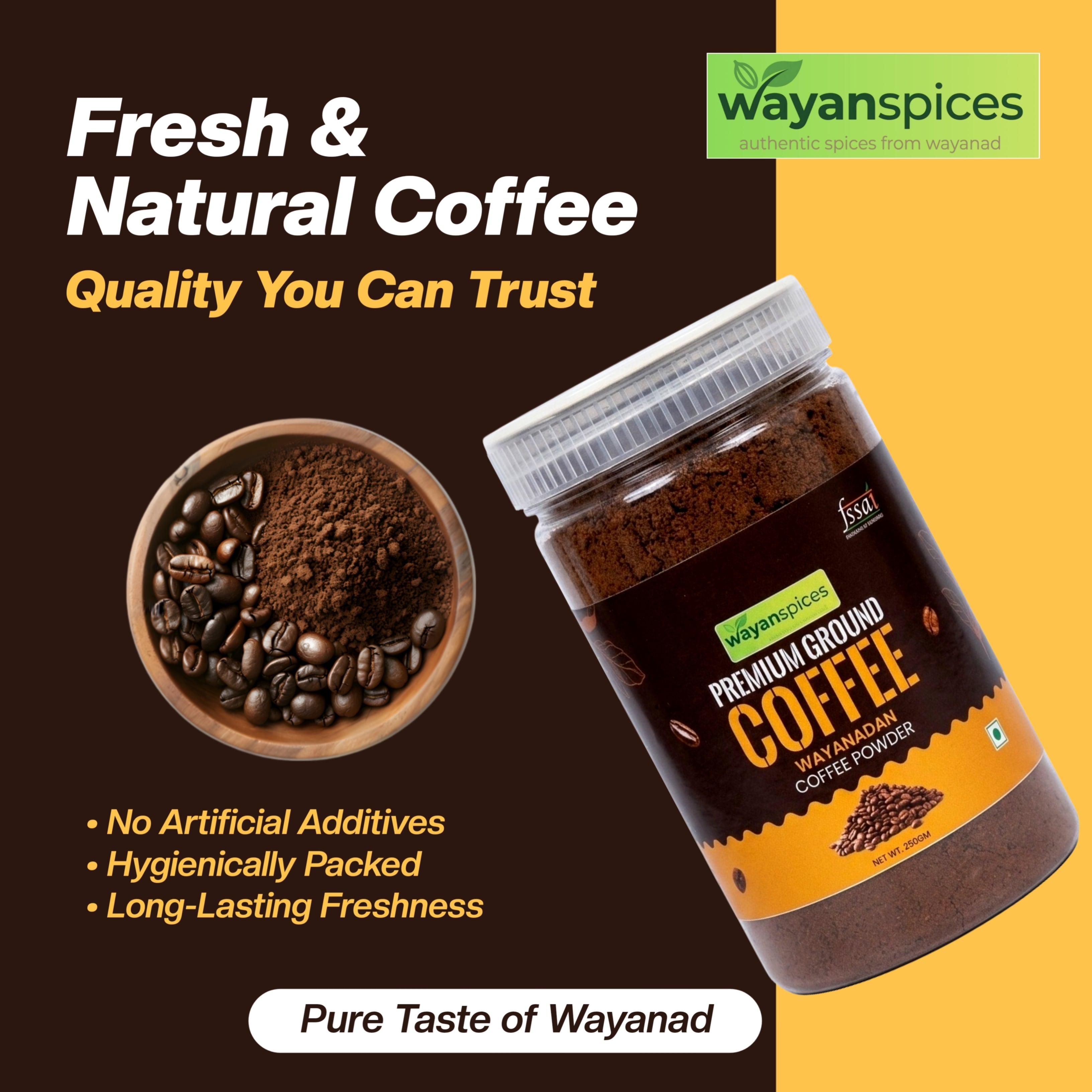 Wayanad Robusta Coffee Powder  100% Pure Ground Coffee, No Chicory, Medium Roast Kerala Coffee