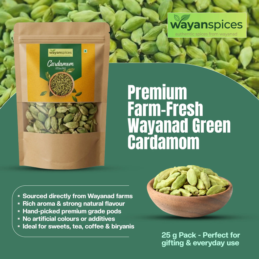 Wayanad Green Cardamom (Elaichi) Premium Quality – Fresh Kerala Spices, Strong Aroma, Natural wayan spices