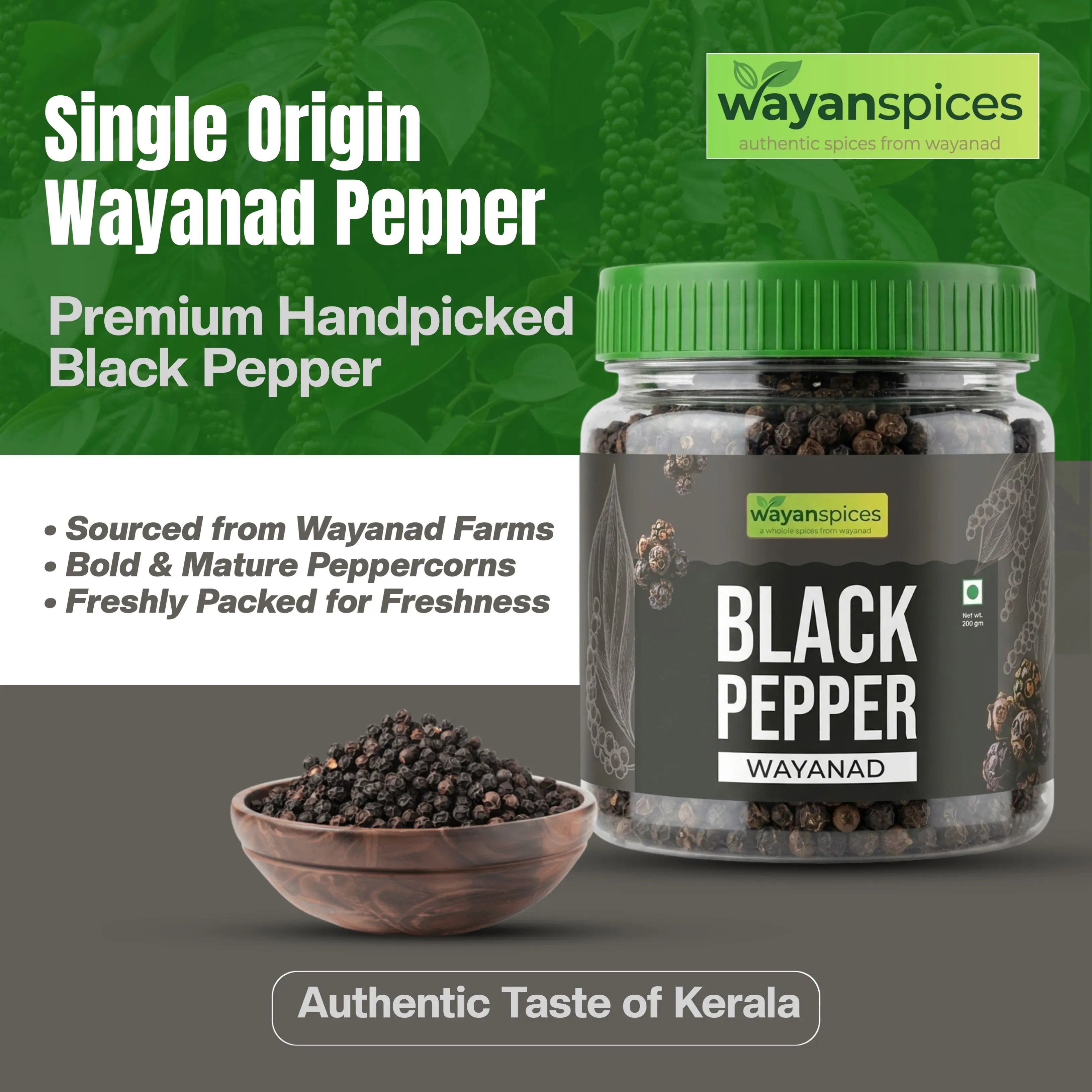 Wayanad Bold Whole Black Pepper 200g – Single Origin Kali Mirch, Fresh & Aromatic Natural Spice wayanSpices