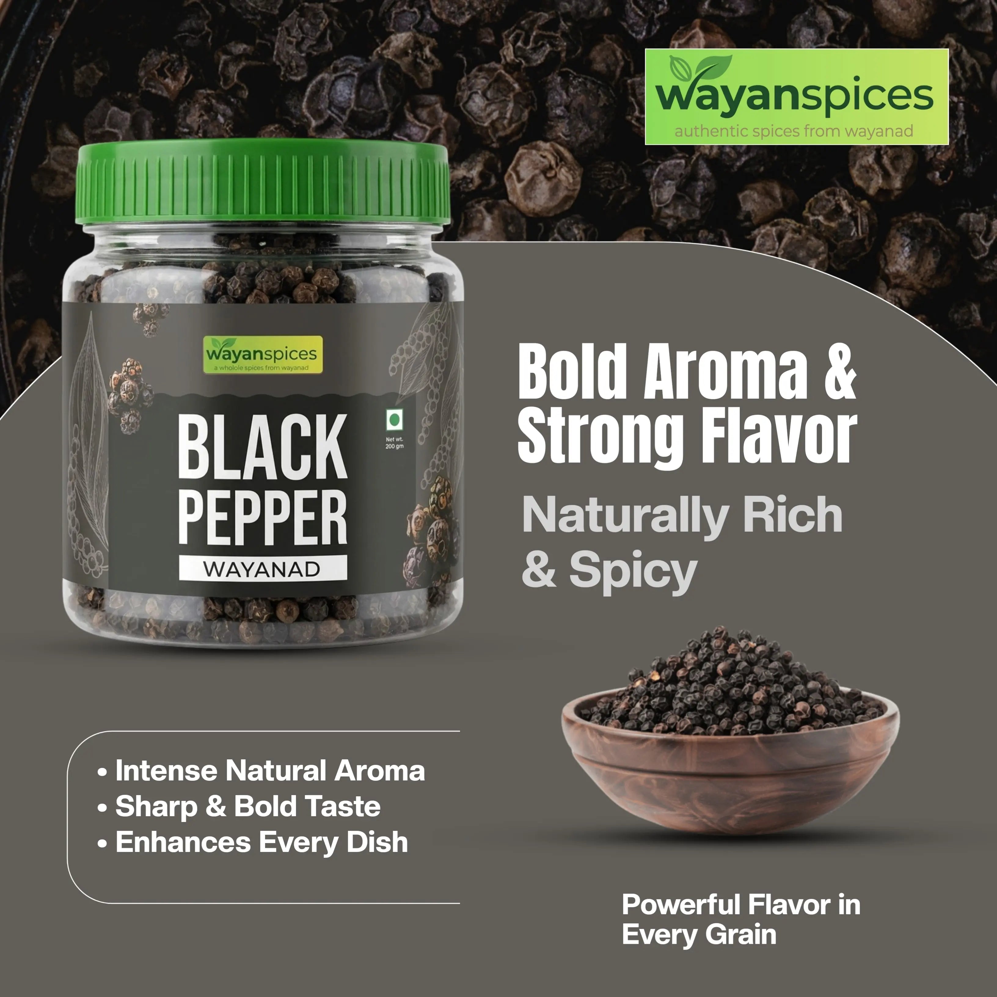 Wayanad Bold Whole Black Pepper 200g – Single Origin Kali Mirch, Fresh & Aromatic Natural Spice wayanSpices
