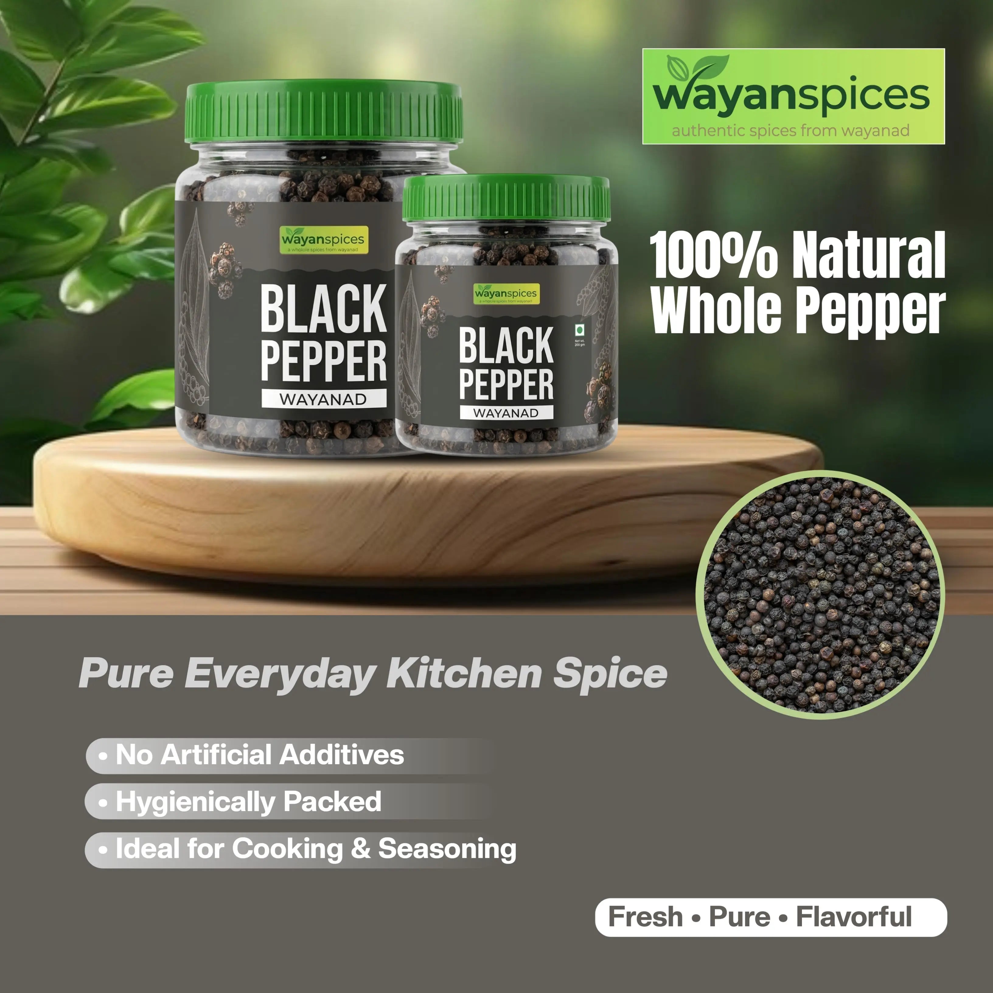 Wayanad Bold Whole Black Pepper 200g – Single Origin Kali Mirch, Fresh & Aromatic Natural Spice wayanSpices