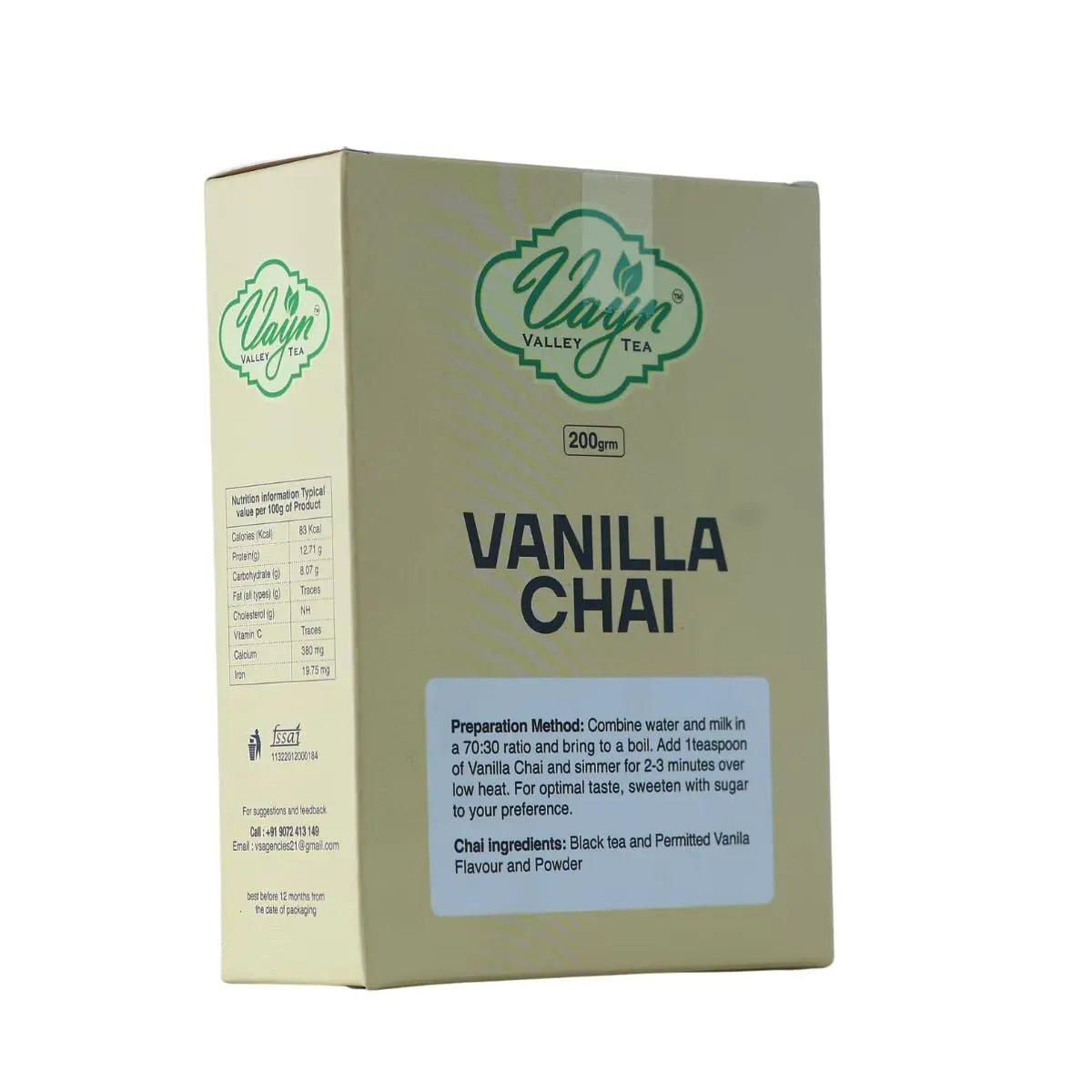 Wayanad Vanilla Flavoured Chai Tea 200g – Natural Vanilla Tea, Smooth & Aromatic Kerala Chai