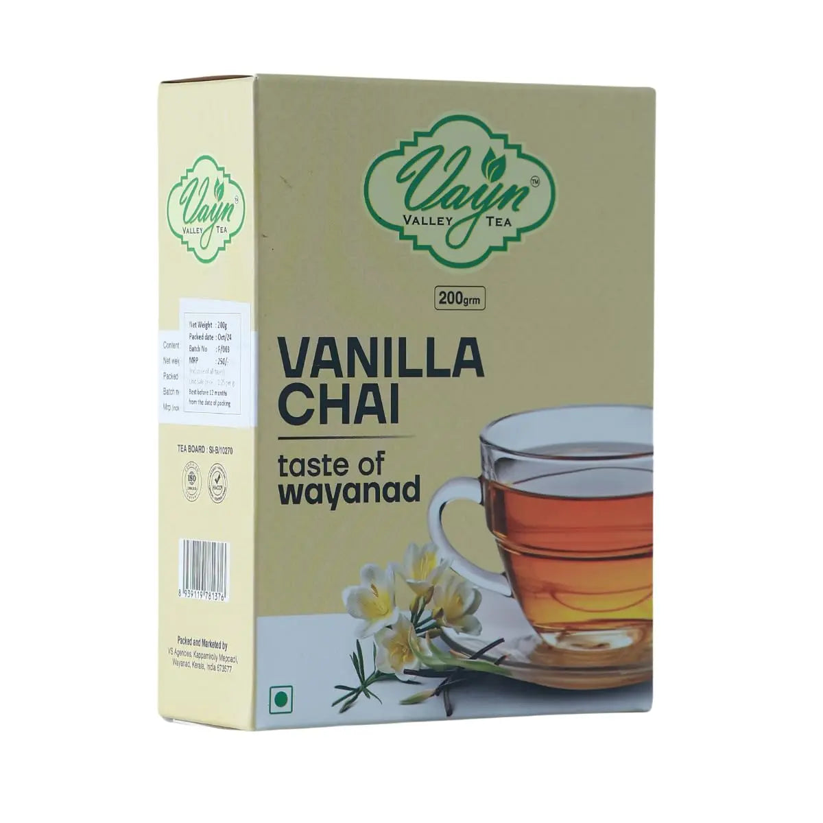 Wayanad Vanilla Flavoured Chai Tea 200g – Natural Vanilla Tea, Smooth & Aromatic Kerala Chai