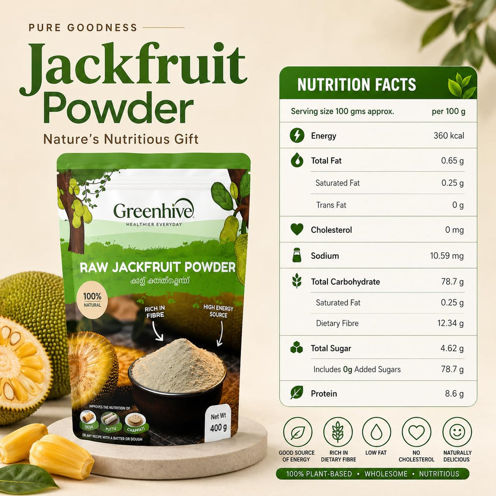Greenhive Raw Jackfruit Bulb Powder – Natural Kerala Jackfruit Flour | Low GI Healthy Diet Food | No Preservatives
