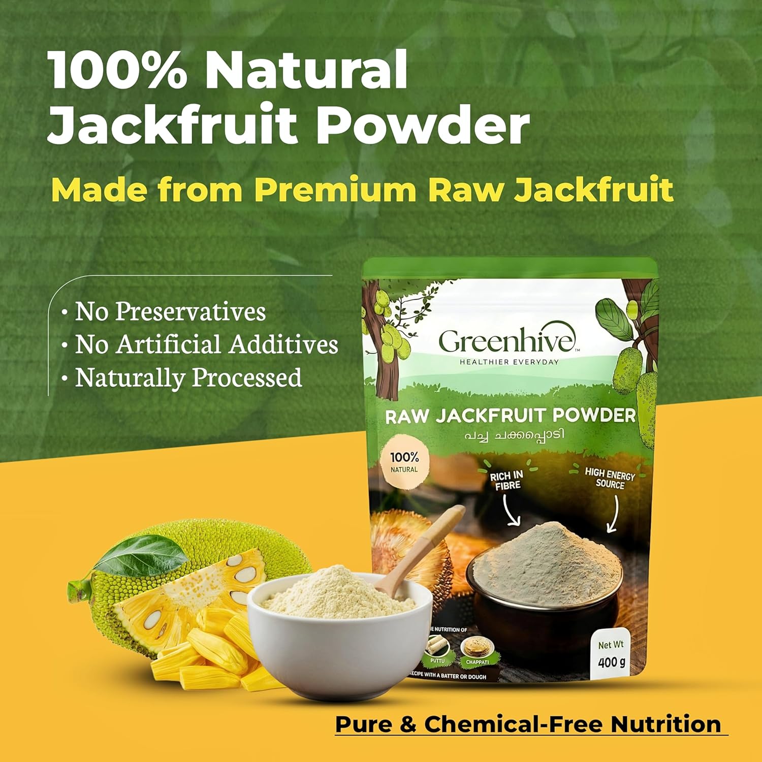Greenhive Raw Jackfruit Bulb Powder – Natural Kerala Jackfruit Flour | Low GI Healthy Diet Food | No Preservatives
