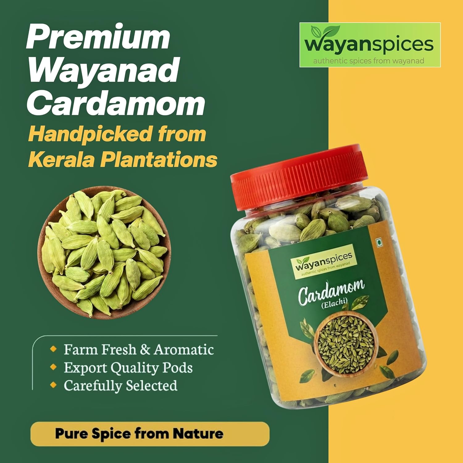 Premium Wayanad Green Cardamom 100g (7-8mm Bold Elaichi Pods) | Farm Fresh Kerala Spice