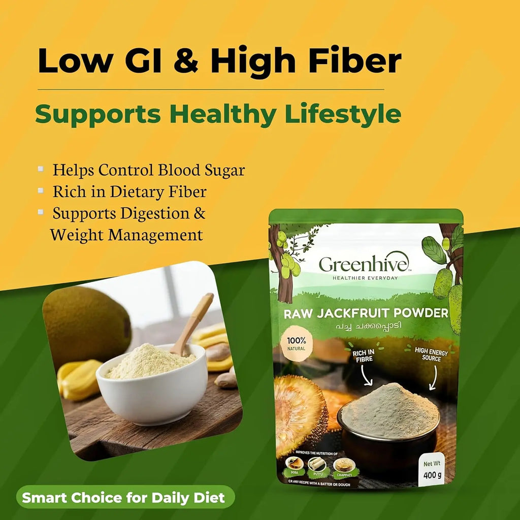 Greenhive Raw Jackfruit Bulb Powder – Natural Kerala Jackfruit Flour | Low GI Healthy Diet Food | No Preservatives Greenhives