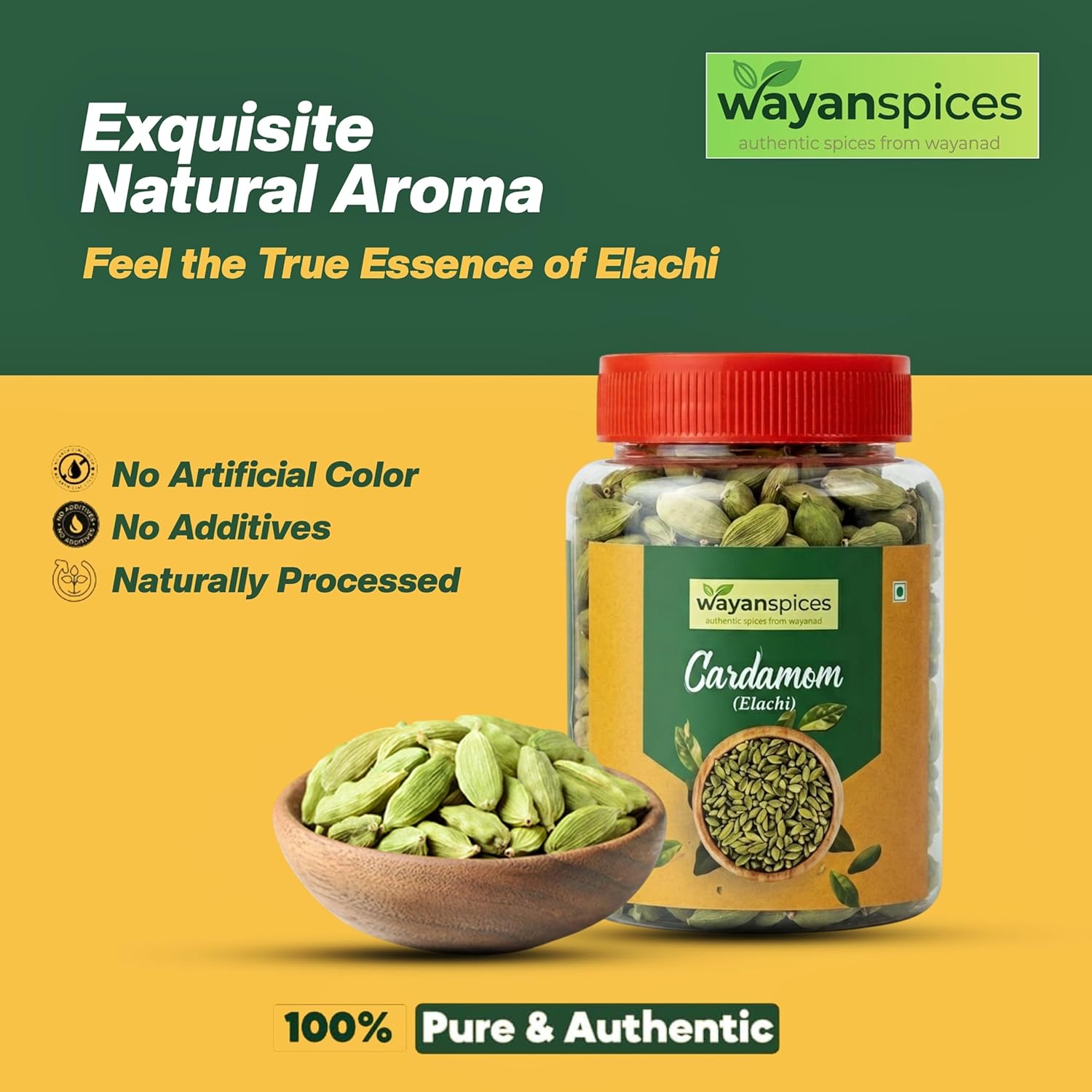 Premium Wayanad Green Cardamom 100g (7-8mm Bold Elaichi Pods) | Farm Fresh Kerala Spice