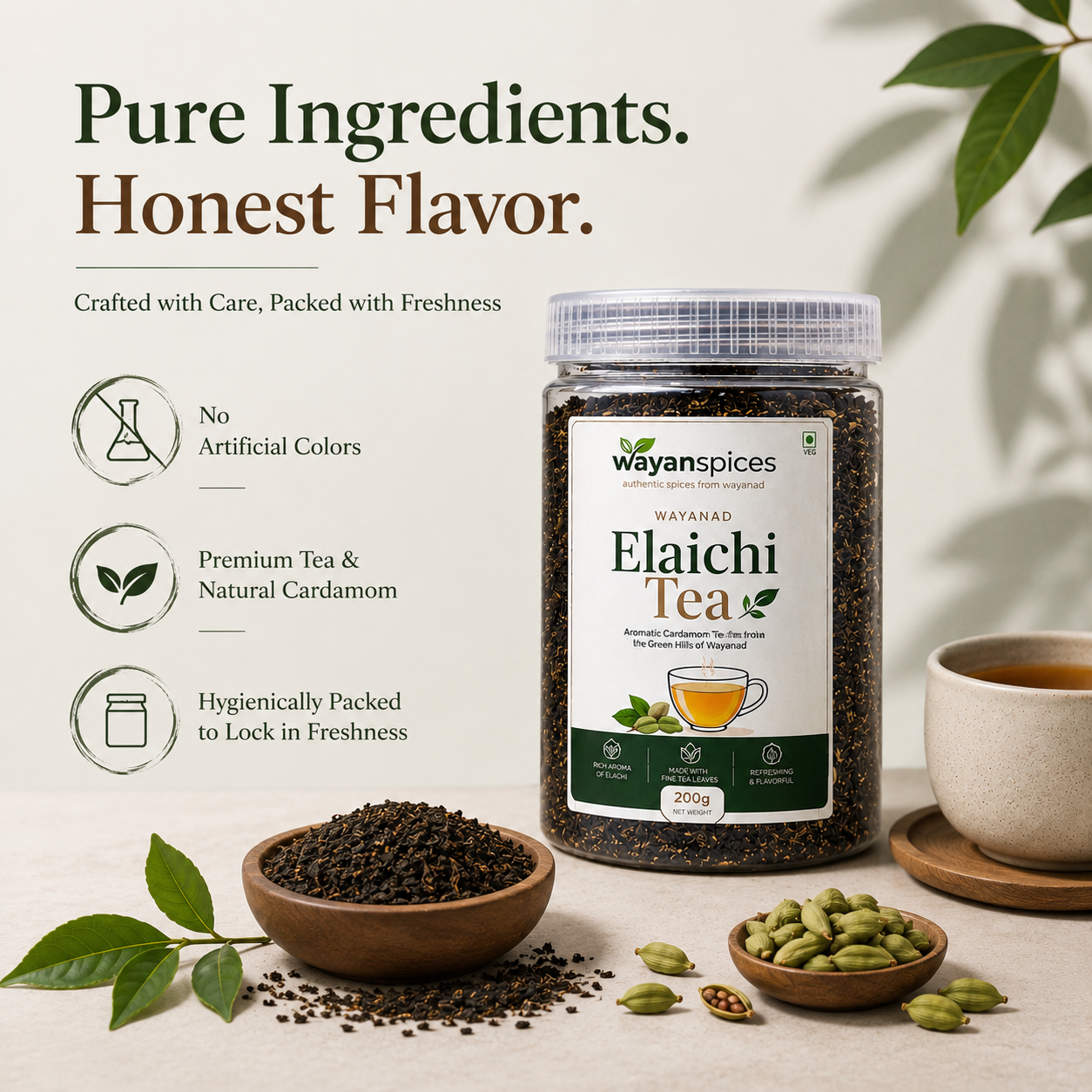 Wayanad Elaichi Tea 200g Aromatic Flavoured Tea with Natural Cardamom