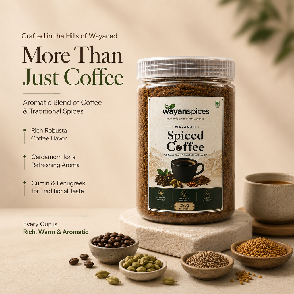 Wayanspices Wayanad Spiced Coffee 250g | Premium Coffee with Cardamom, Cumin, Fenugreek & Chicory | Authentic Kerala Spiced Coffee