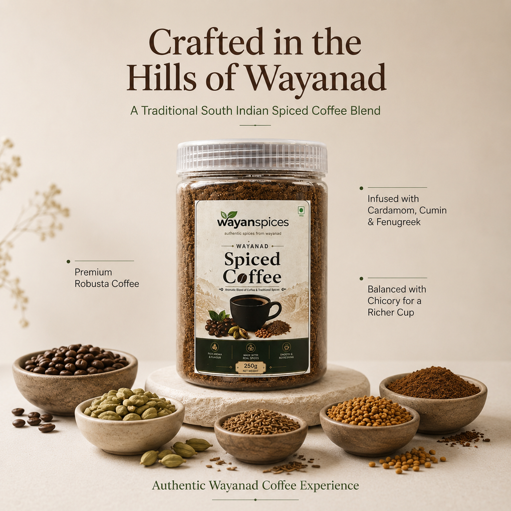 Wayanspices Wayanad Spiced Coffee 250g | Premium Coffee with Cardamom, Cumin, Fenugreek & Chicory | Authentic Kerala Spiced Coffee