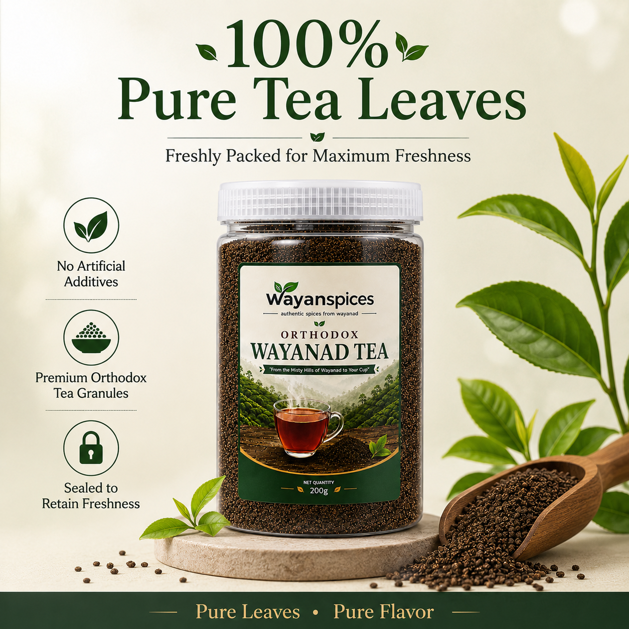 Premium Orthodox Wayanad Tea 200g | 100% Pure Black Tea Granules from Wayanad | Rich Aroma & Authentic Taste