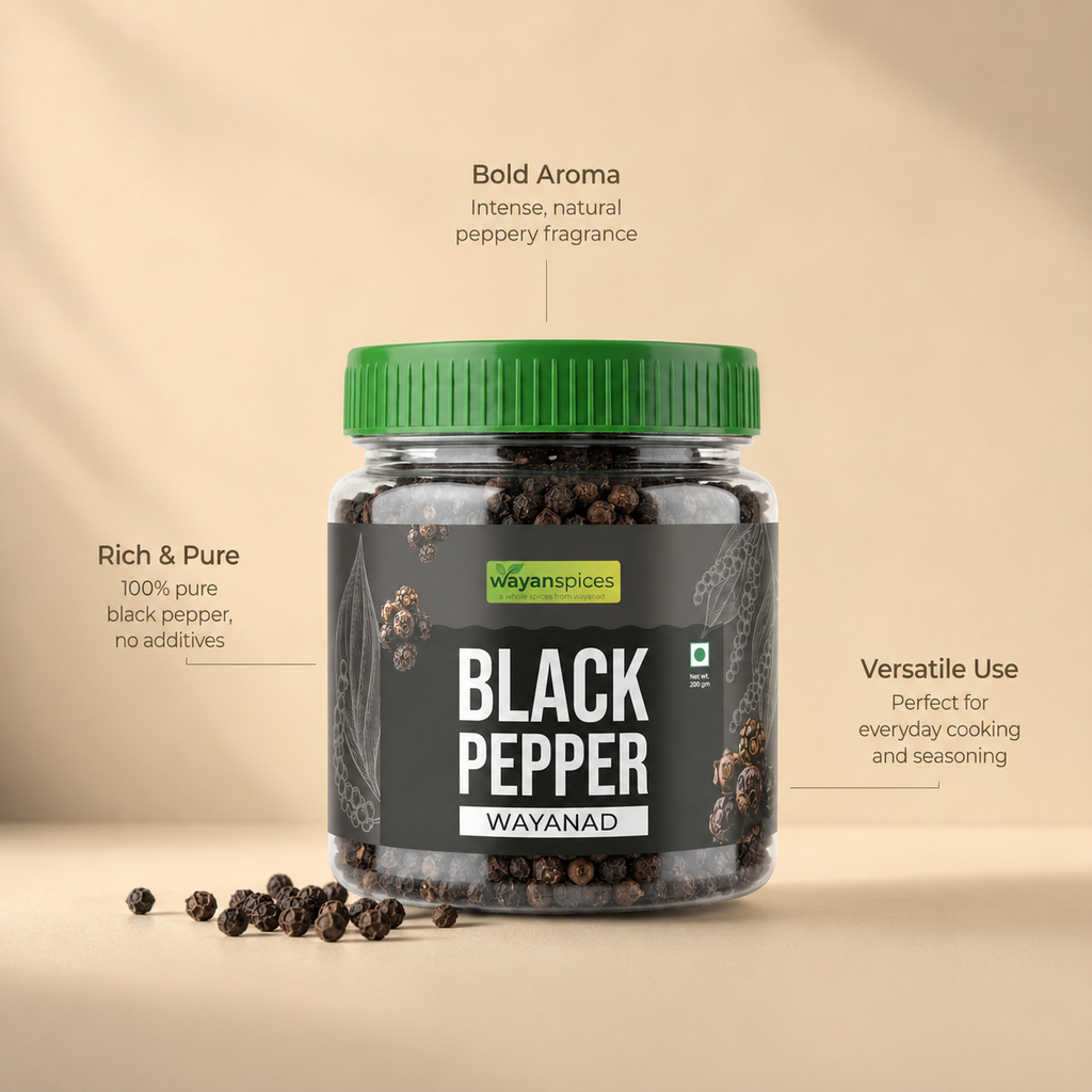 Wayanad Bold Whole Black Pepper 200g – Single Origin Kali Mirch, Fresh & Aromatic Natural Spice