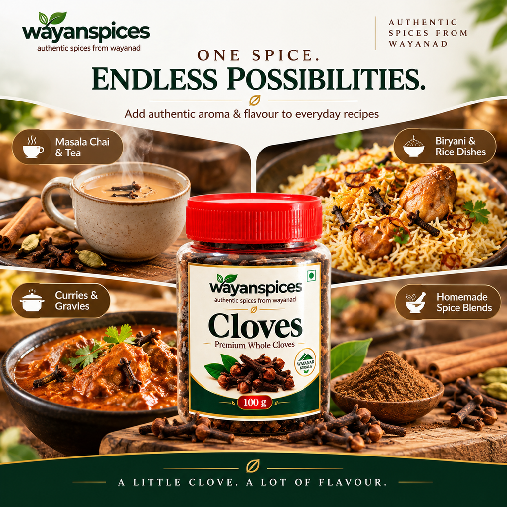WAYANSPICES Premium Whole Cloves 100g | Aromatic Laung (Grambu) | Whole Clove Spice for Cooking, Biryani, Masala Chai & Indian Recipes  Copy Title