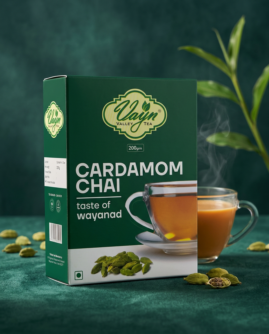 Wayanad Cardamom Flavoured Chai Tea 200g – Elaichi Tea, Natural Aromatic Kerala Chai