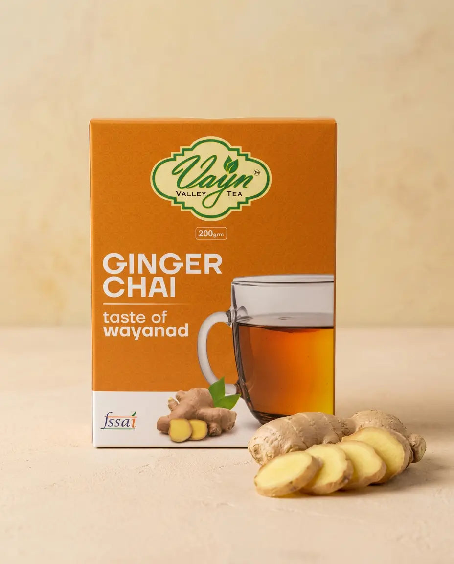 Wayanad Ginger Flavoured Chai Tea 200g – Natural Adrak Tea, Strong & Refreshing Kerala Chai