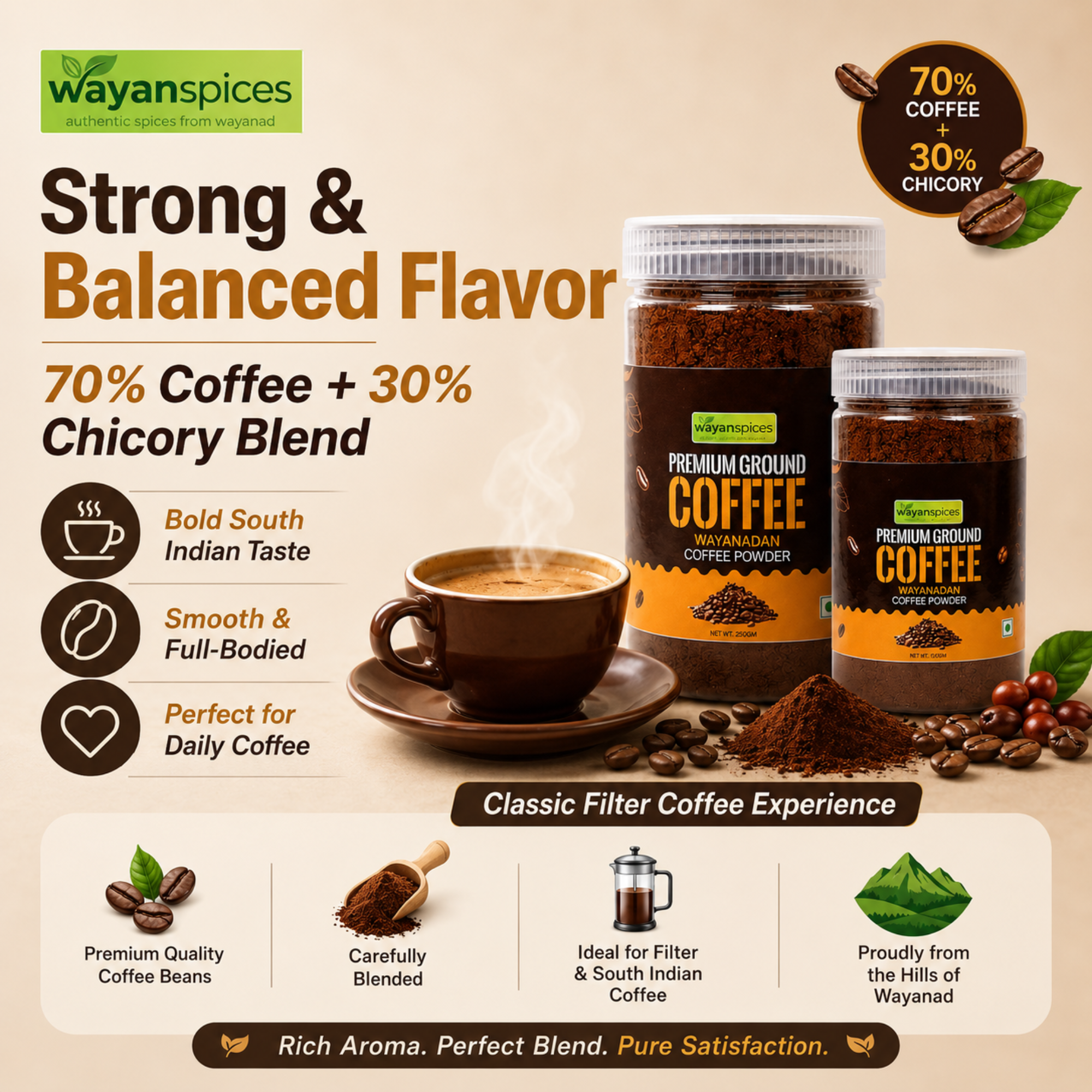 Wayanad Robusta Coffee Beans 400g – Whole Bean Medium Roast, Fresh Kerala Coffee, Bold & Aromatic