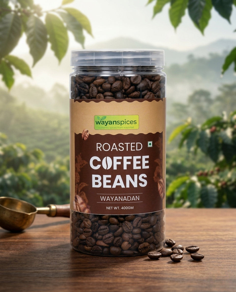 Wayanad Robusta Coffee Beans 400g – Whole Bean Medium Roast, Fresh Kerala Coffee, Bold & Aromatic