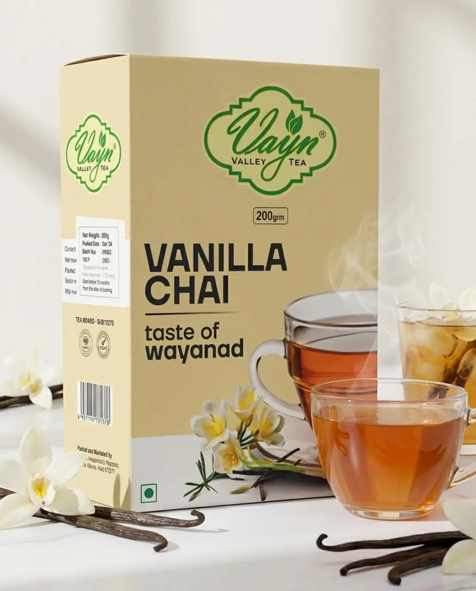 Wayanad Vanilla Flavoured Chai Tea 200g – Natural Vanilla Tea, Smooth & Aromatic Kerala Chai