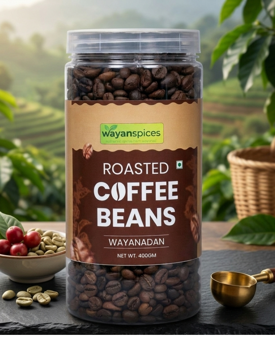Wayanad Robusta Coffee Beans 400g – Whole Bean Medium Roast, Fresh Kerala Coffee, Bold & Aromatic
