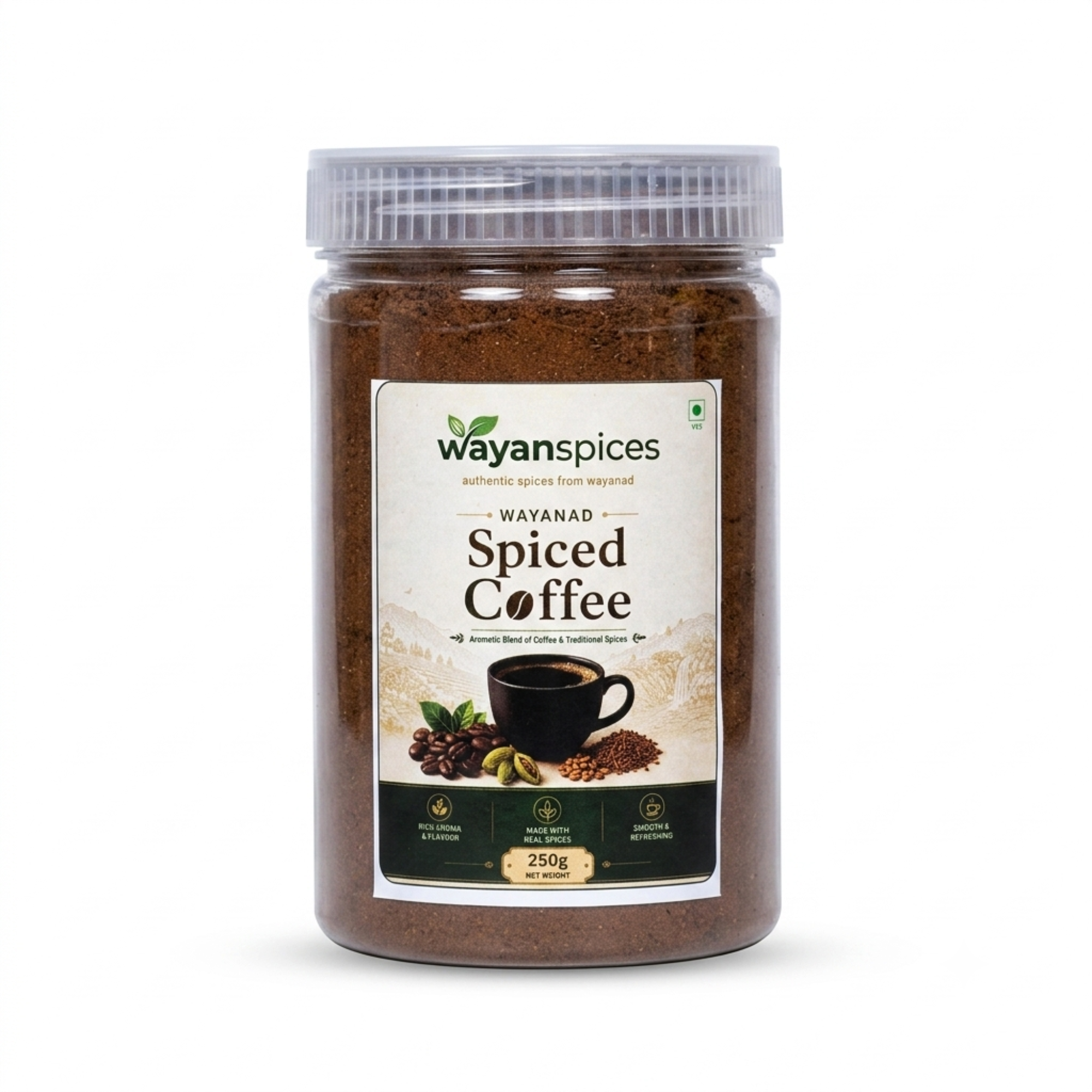 Wayanspices Wayanad Spiced Coffee 250g | Premium Coffee with Cardamom, Cumin, Fenugreek & Chicory | Authentic Kerala Spiced Coffee