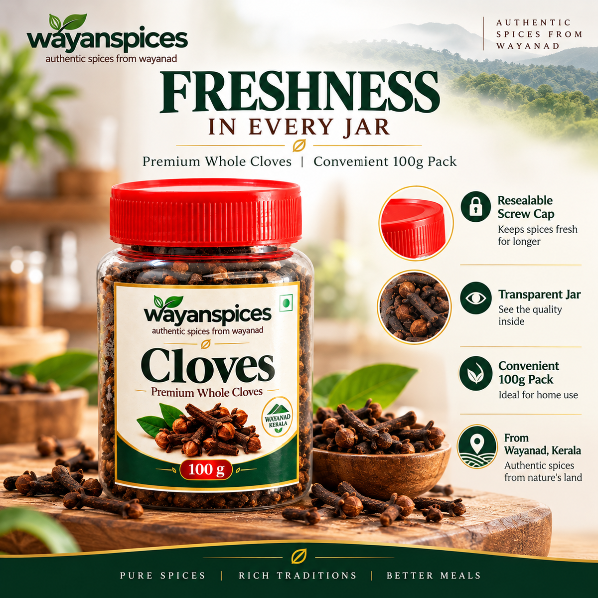WAYANSPICES Premium Whole Cloves 100g | Aromatic Laung (Grambu) | Whole Clove Spice for Cooking, Biryani, Masala Chai & Indian Recipes  Copy Title
