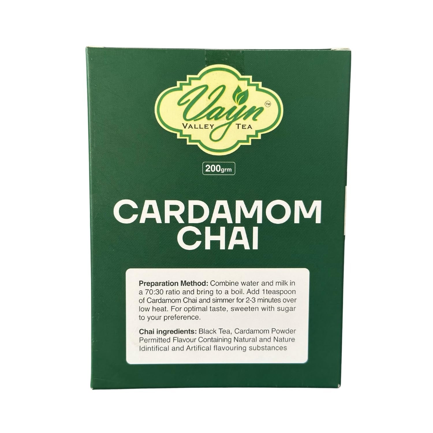 Wayanad Cardamom Flavoured Chai Tea 200g – Elaichi Tea, Natural Aromatic Kerala Chai