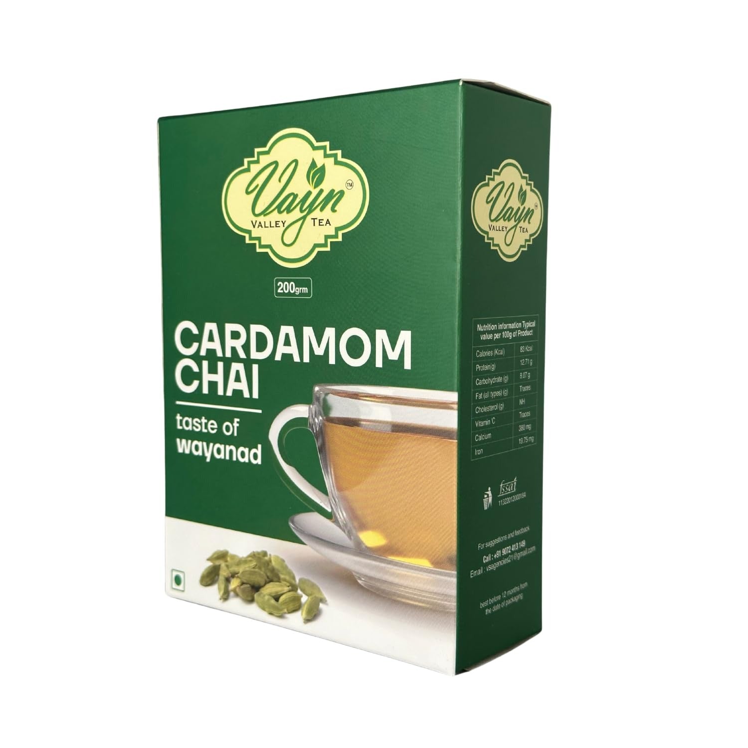 Wayanad Cardamom Flavoured Chai Tea 200g – Elaichi Tea, Natural Aromatic Kerala Chai