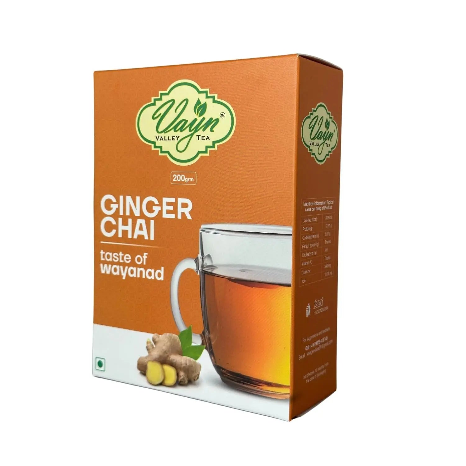 Wayanad Ginger Flavoured Chai Tea 200g – Natural Adrak Tea, Strong & Refreshing Kerala Chai Vayn