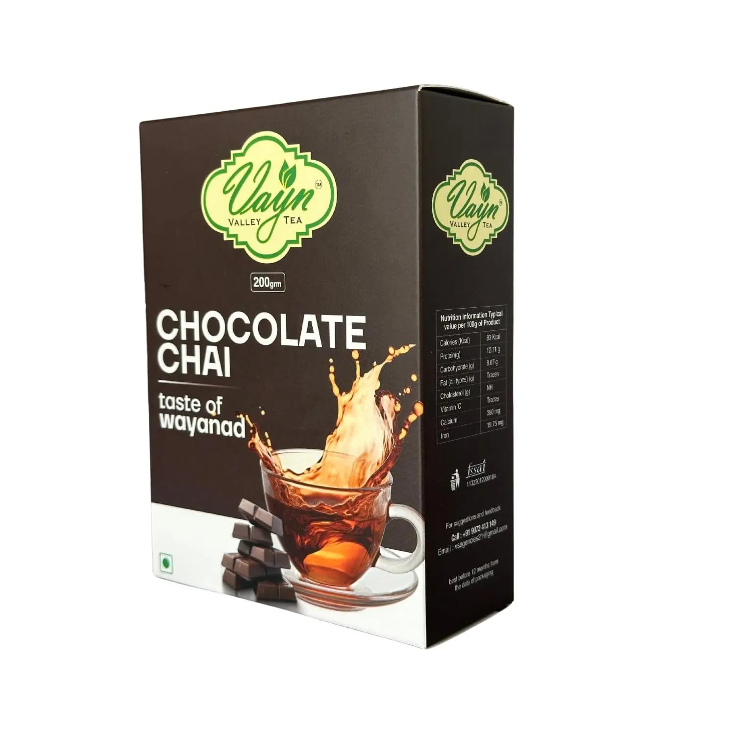 Wayanad Chocolate Flavoured Chai Tea 200g – Natural Chocolate Tea, Rich & Aromatic Kerala Chai Vayn