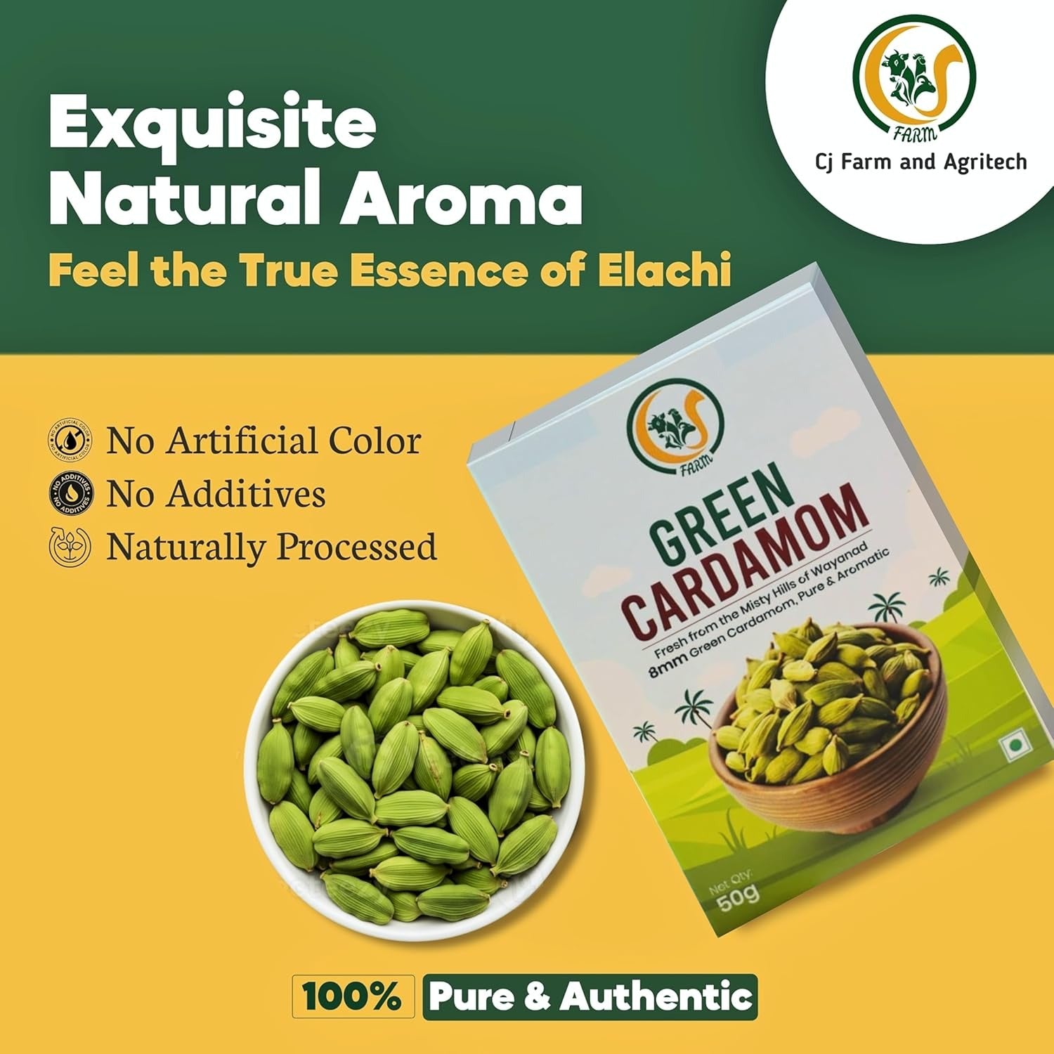 Wayanad Green Cardamom 8mm Bold (Elaichi) – Premium Whole Kerala Spice, Natural & Aromatic