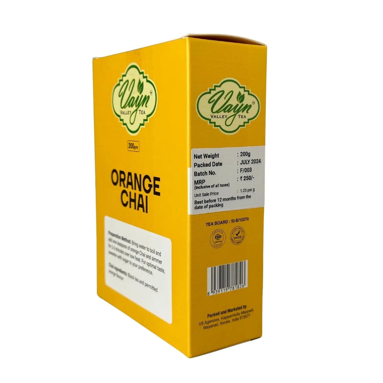 Wayanad Orange Flavoured Chai Tea 200g – Natural Flavoured Tea, Aromatic Kerala Chai