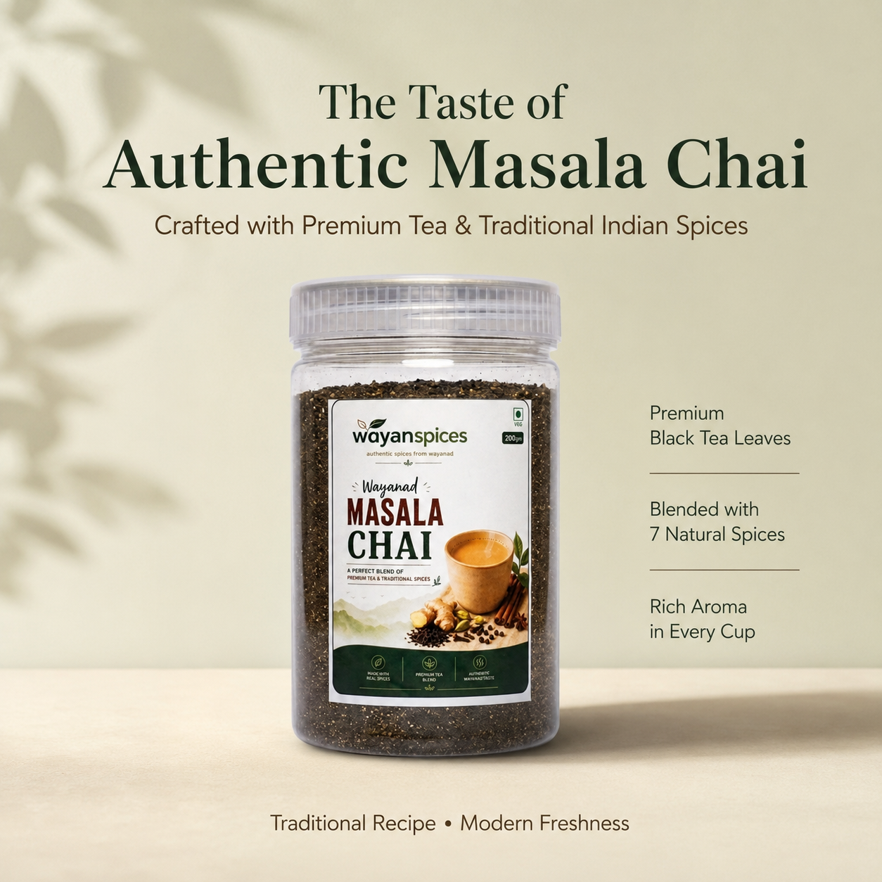 Wayanspices Wayanad Masala Chai 200g | Premium Black Tea with Ginger, Cardamom & Traditional Indian Spices