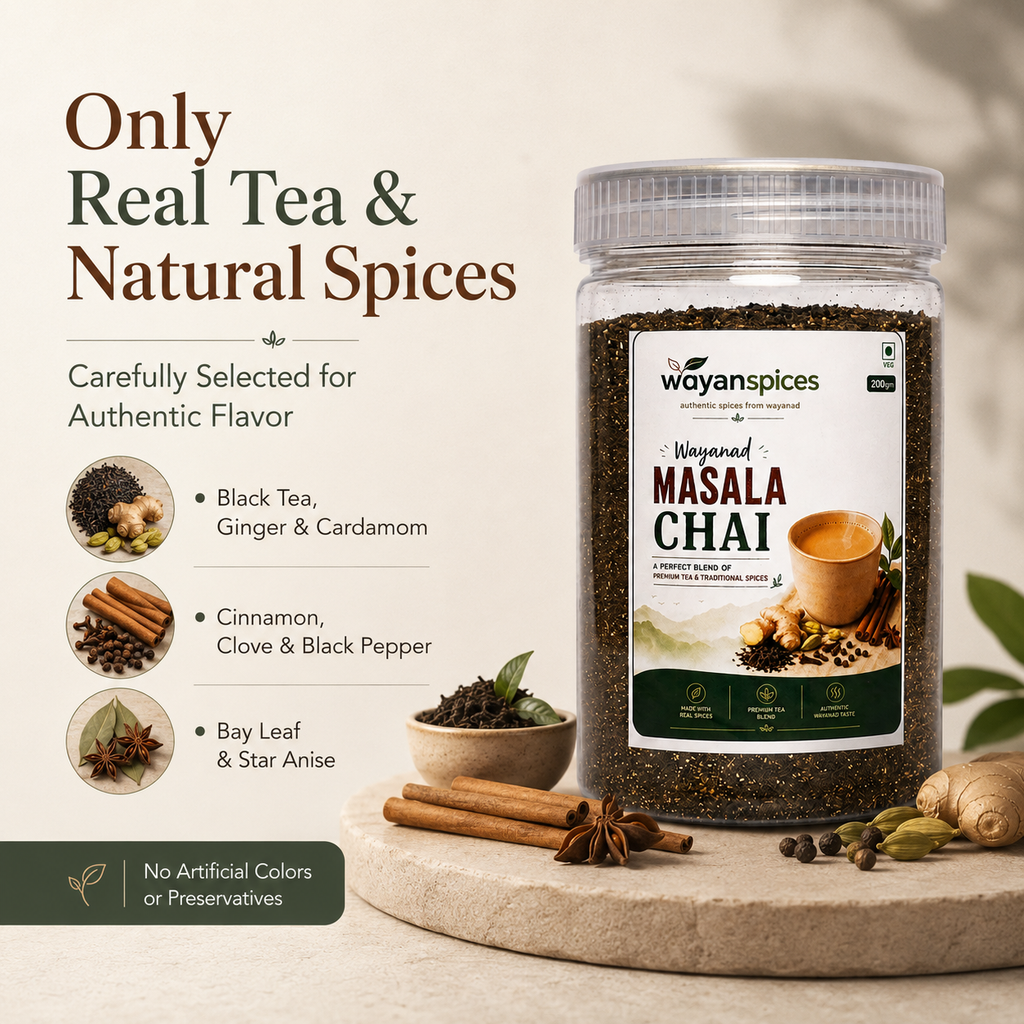 Wayanspices Wayanad Masala Chai 200g | Premium Black Tea with Ginger, Cardamom & Traditional Indian Spices